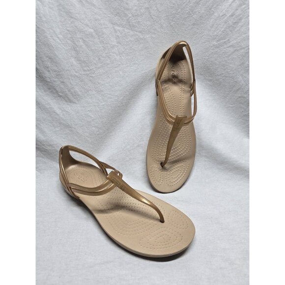 Crocs Isabella Women's Size 9 Tan Jelly T-Strap Iconic Comfort Sandals- Rare - Picture 1 of 6